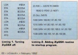 Software routines to disable Zip GSX by Paul Creager (inCider/A+)